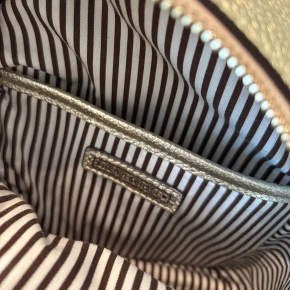 Henri Bendel Backpack Brown Stripe Lining Classic Gold Metallic EC - Picture 8 of 8